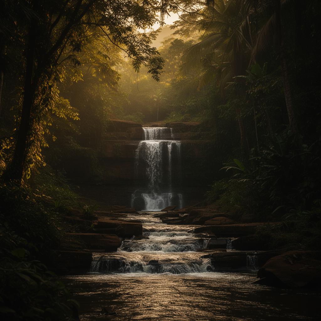 A waterfall on Phnom Kulen, framed by jungle