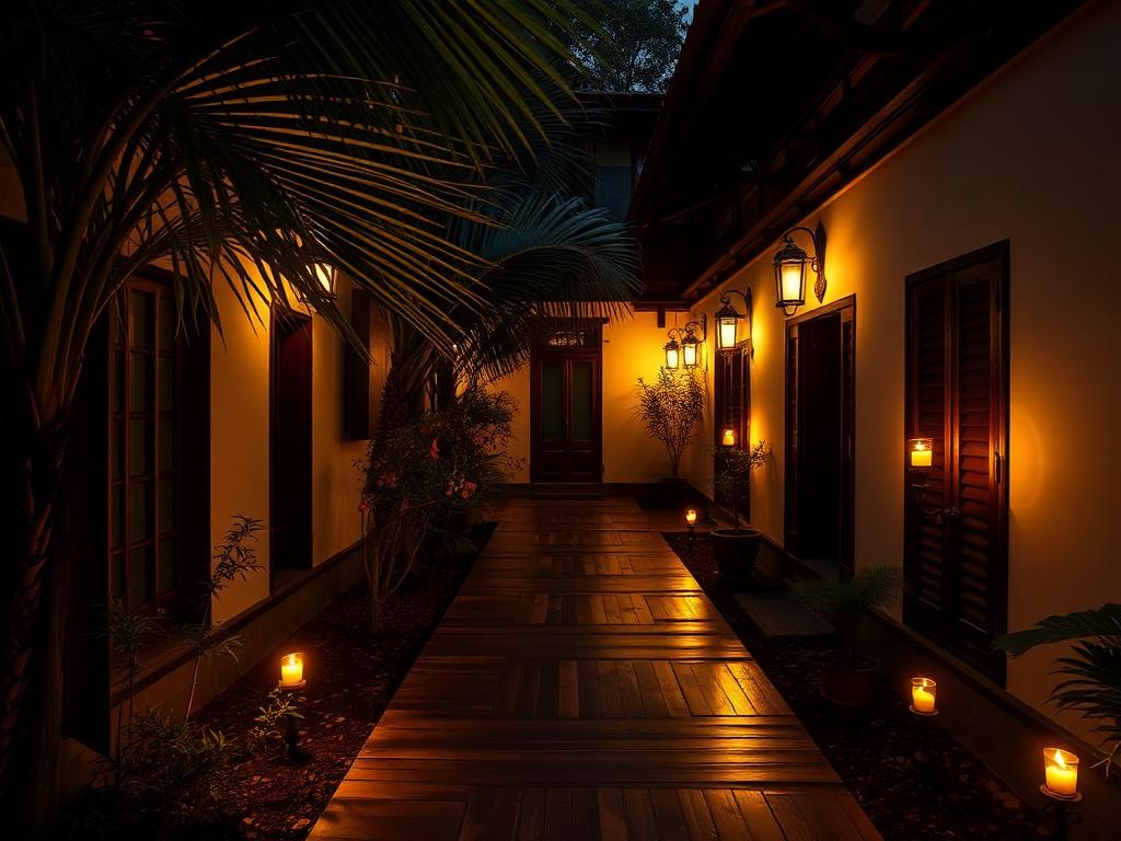The courtyard at Theam's Gallery at dusk